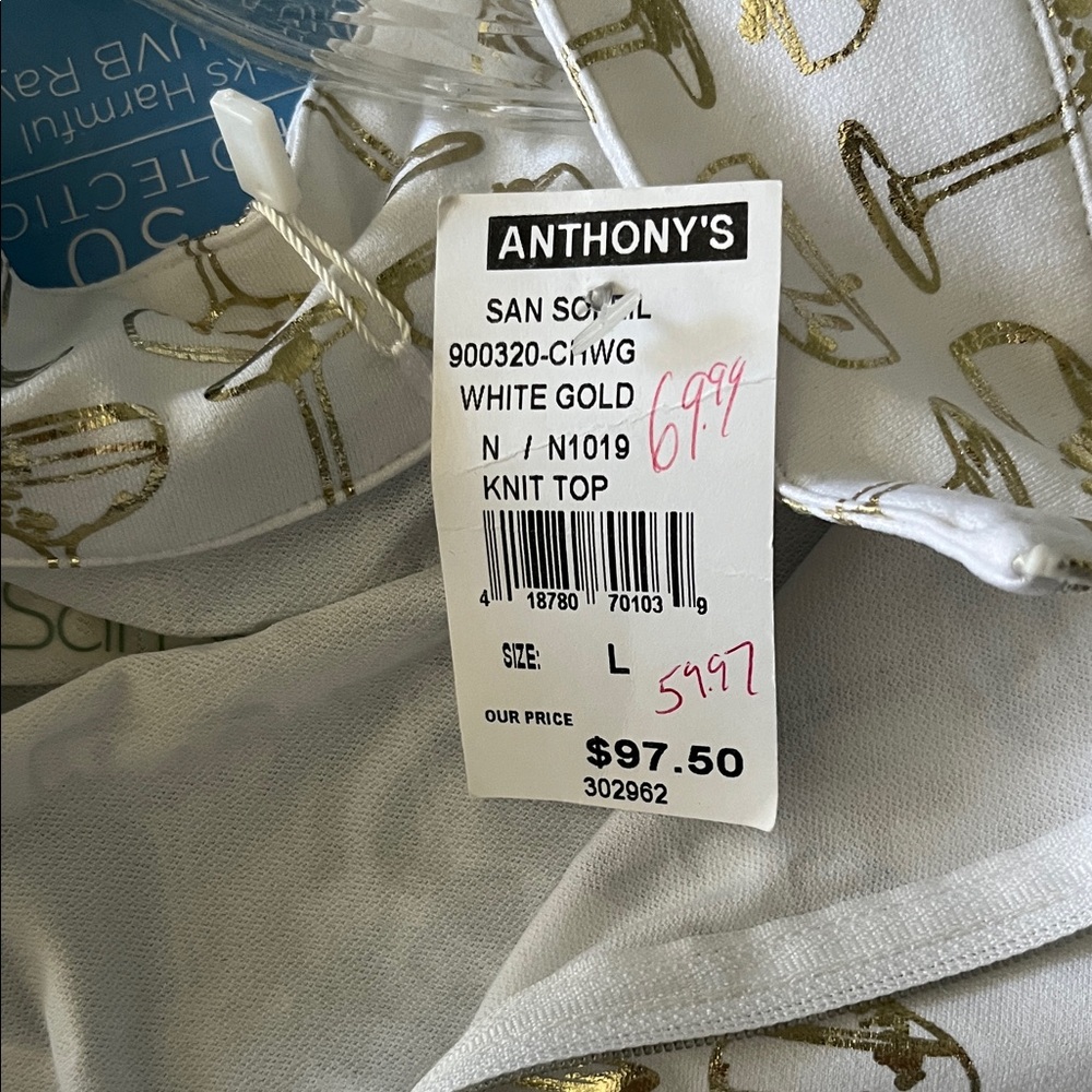 SunSoleil White Long Sleeve Quarter-Zip Top with Metallic Gold Print - Picture 4 of 5